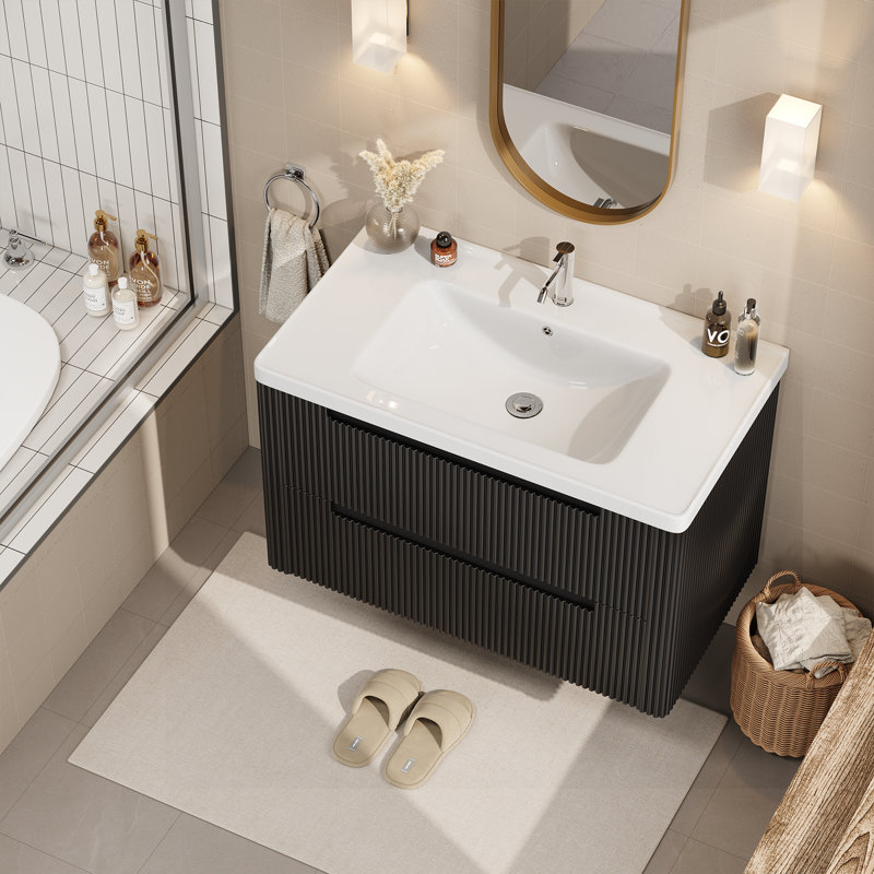 Meuble-lavabo à 2 tiroirs Linear Series, 36", Noir
