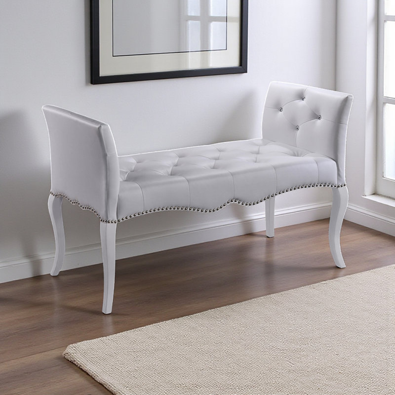 Banc rembourré en similicuir Babitz au fini blanc, H 29,06 po x l 47,78 po x P 19,11 po, Blanc
