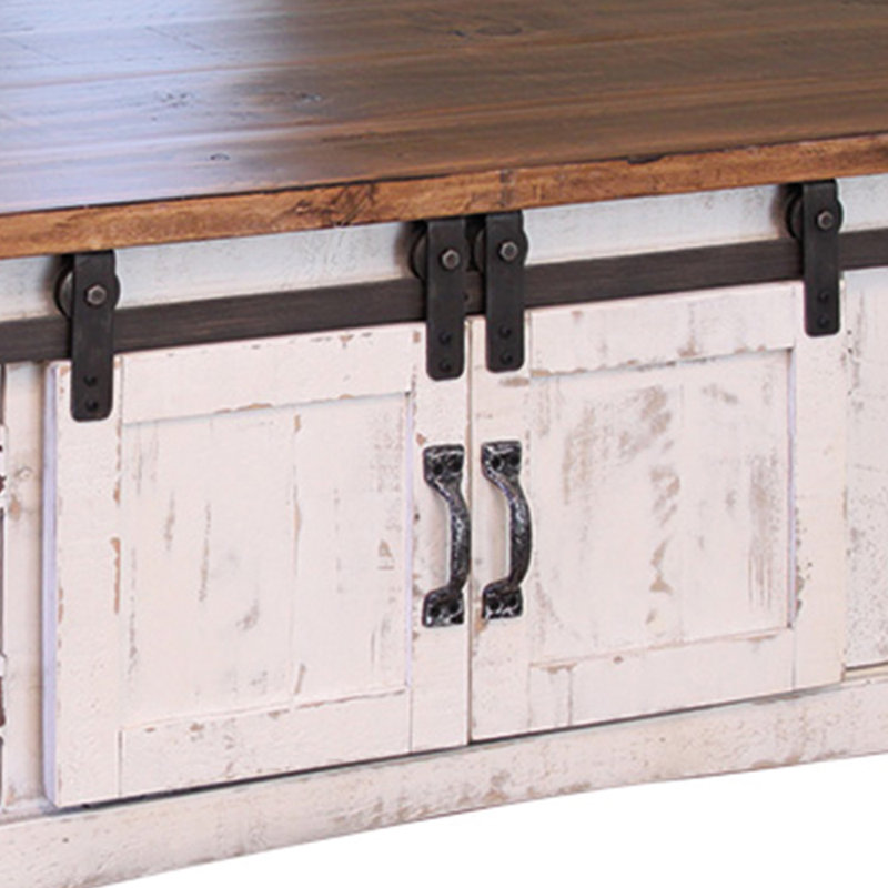 Table basse Dansby avec 2 portes coulissantes et 2 portes en filet sur chaque table d'appoint, Blanc / Brun foncé