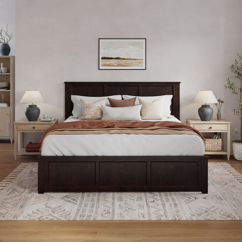 Madison Solid Wood Platform Bed with Matching Footboard & Storage Drawers , King, Espresso