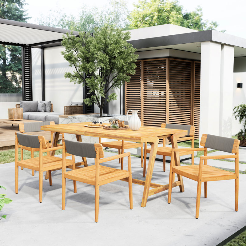 4 chaises d'extérieur en bois tressé d'aspect corde grise tressée toutes saisons