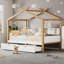 Cadre de lit en bois blanc pour lit double en bois original avec deux tiroirs et une bibliothèque pour enfants ou chambre d'amis-1036101368