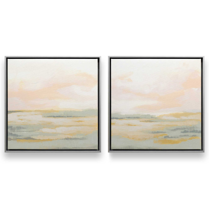 Ensemble de 2 champs de lumière pastel, H 17 po x l 34 po, Cadre flottant en chrome poli
