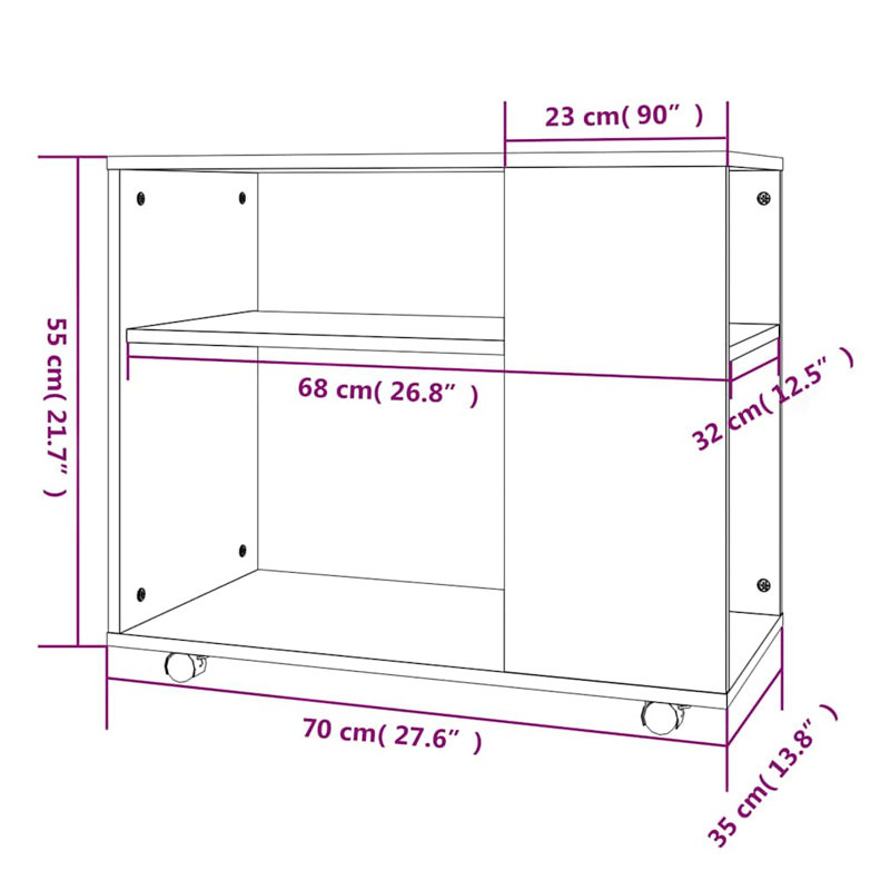 Table basse d'appoint avec roulettes vidaXL, Chêne fumé