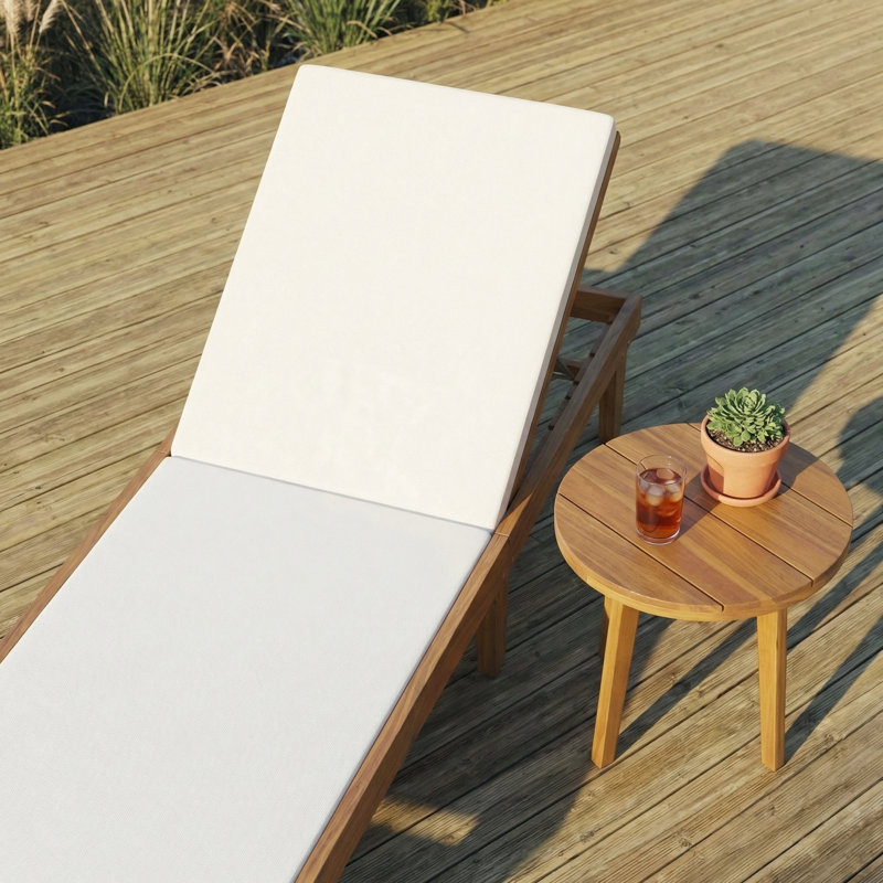 Gunnarr 78.25" Long Reclining Acacia Single Chaise Lounge, White/Teak