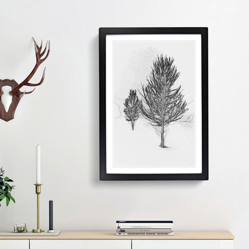 Winter Trees Abstract Art - Picture Frame Painting Print, Black Framed, 48cm H x 36cm W x 2cm D