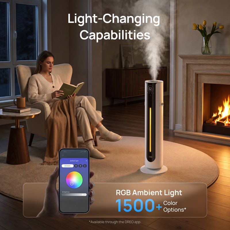 Humidificateur intelligent DREO 10,5L grande pièce 700 pieds carrés, autonomie 75H, 21dB silencieux, remplissage supérieur, lumière 1500 + RVB, application et télécommande