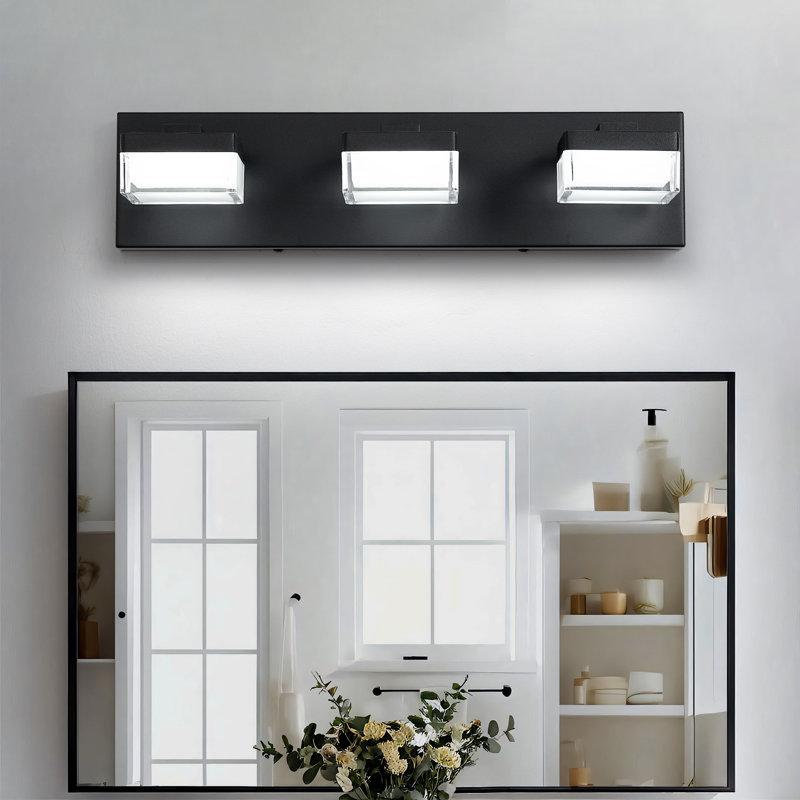 Luminaire de salle de bain moderne à DEL pour salle de bain en acrylique transparent noir mat 3 lumières