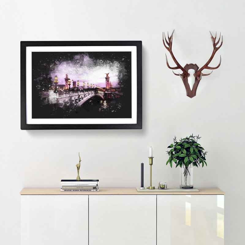 Pont Alexandre III Bridge In Paris France - Single Picture Frame Print on MDF, 62cm H x 87cm W x 2cm D, Black Framed