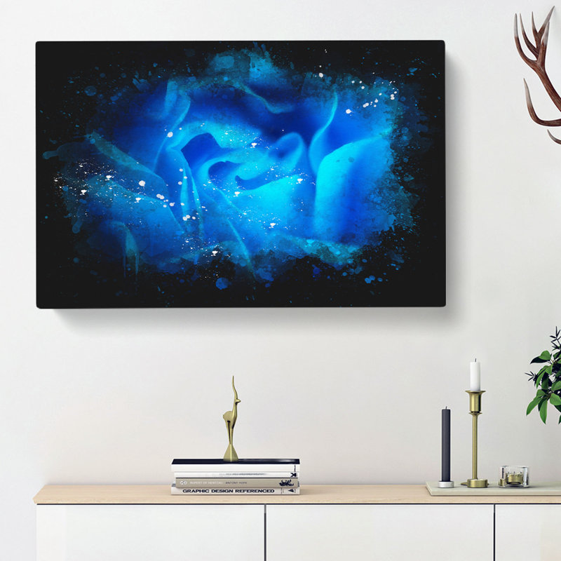 Folded Rose Petals In Blue - Wrapped Canvas Painting, 40cm H x 60cm W x 3cm D