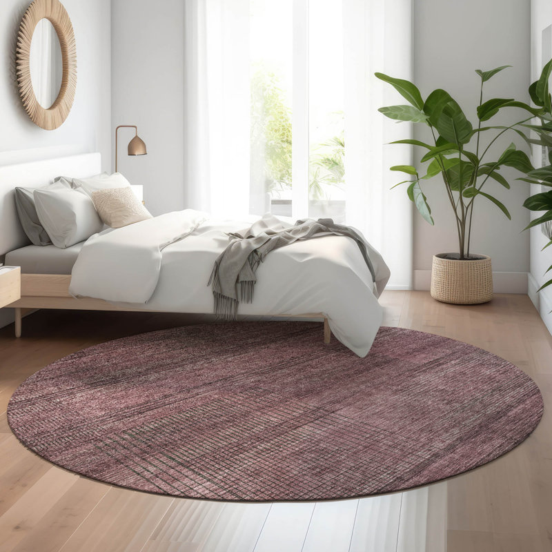 Premium Machine Washable Prisco Merlot Rug, Round 8'