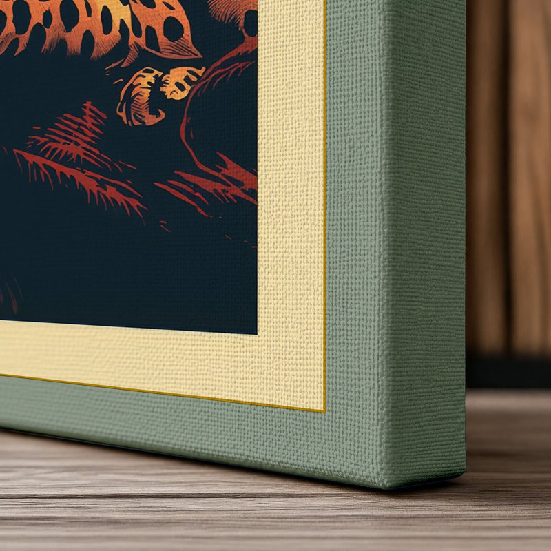 Leopard at Sunset Boho 1 Piece Wrapped Canvas Wall Art, 18x12 - 45.7 x 30.5 cm, Sage Border