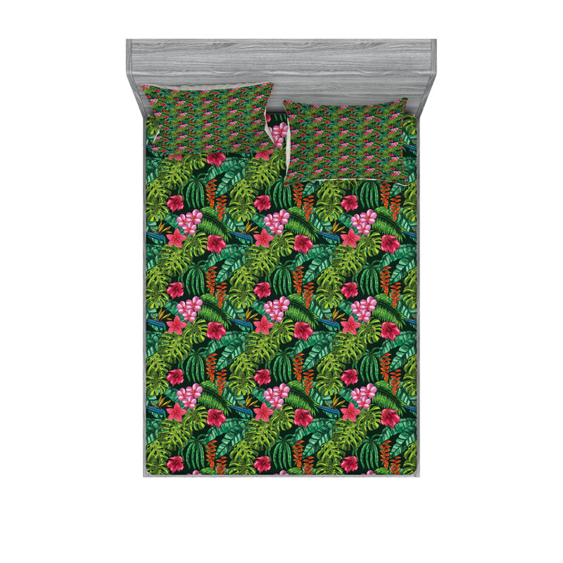 Ambesonne Exotic Fitted Sheet & Pillow Sham Multicolor, Full Sheet Set + 5 Additional Pieces