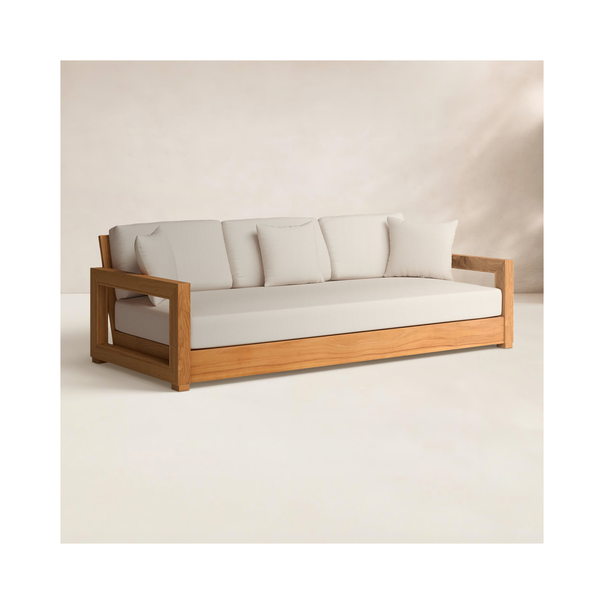 Melrose 76.55'' Teak Outdoor Sofa, Beige Melrose