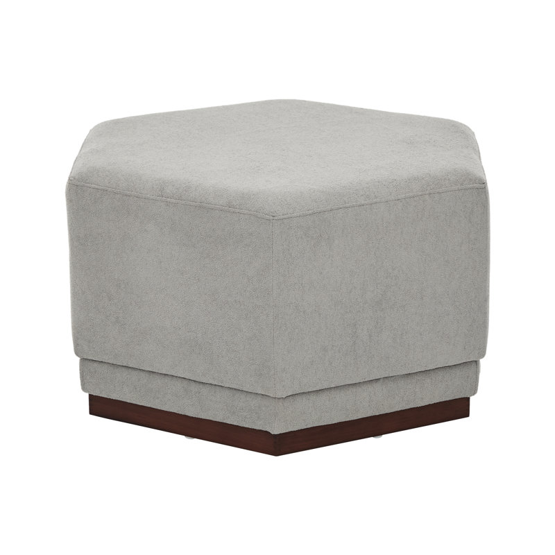 Marlow Contemporary Fabric Upholstered Ottoman with Hexagonal Wood Base, Light Gray Fabric