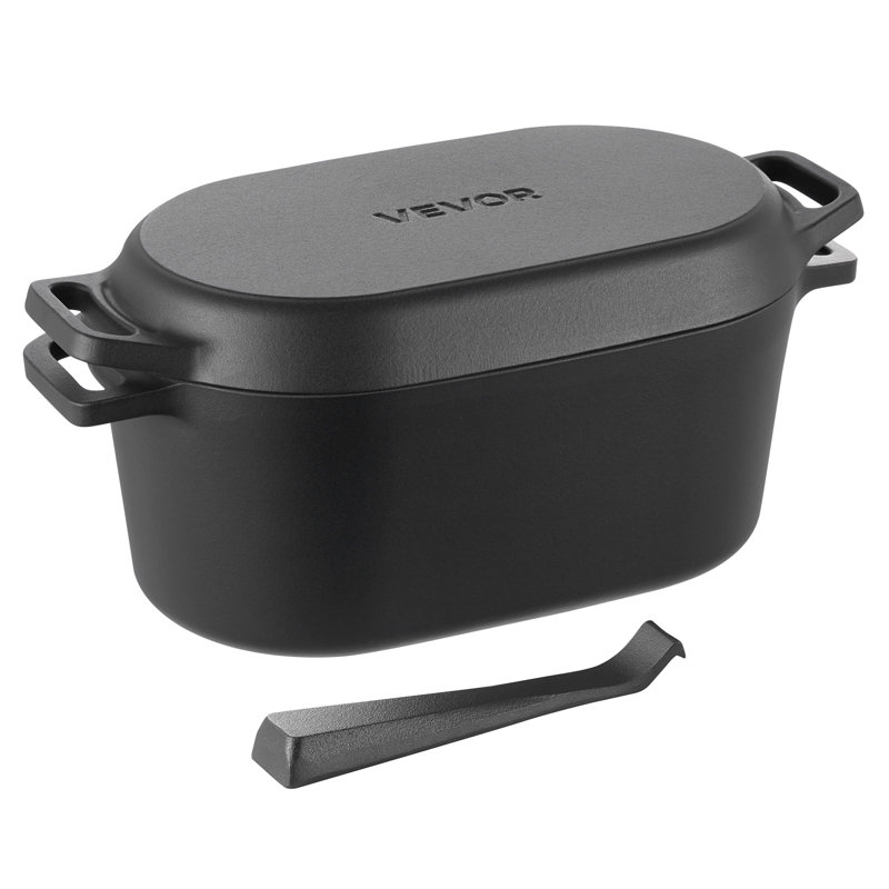 Batterie de cuisine robuste en fonte émaillée avec poignées de couvercle, 3,5 pintes, noir
