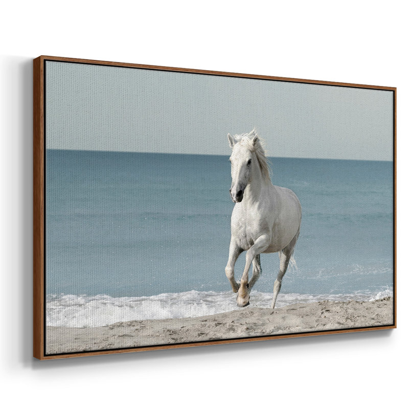 Camargue Beach Horse, reproduction d'art sur toile, H 17 po x l 25 po x P 2 po, Noyer