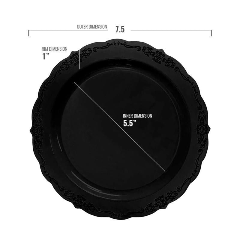 Assiettes à salade et à assiettes jetables rondes noires en plastique (7,5 po)