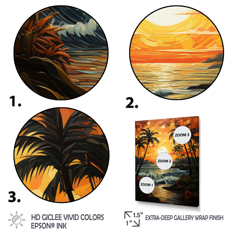 «Amrane Palm Trees Sunrise III», reproduction sur toile, Cadre noir, H 20 po x l 12 po x P 1 po