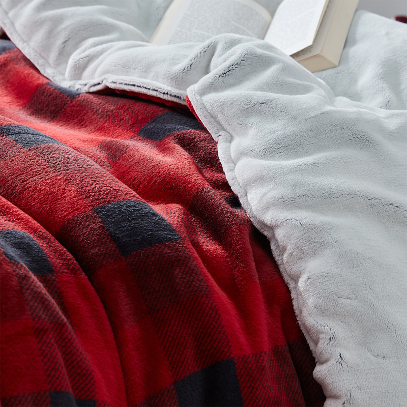 Coma Inducer Baffle Box Stitch Plaid Comforter Set, Red/Black