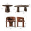 Ensemble de salle à manger rond à ovale extensible avec fauteuils demi-tonneau en chenille-2004809015