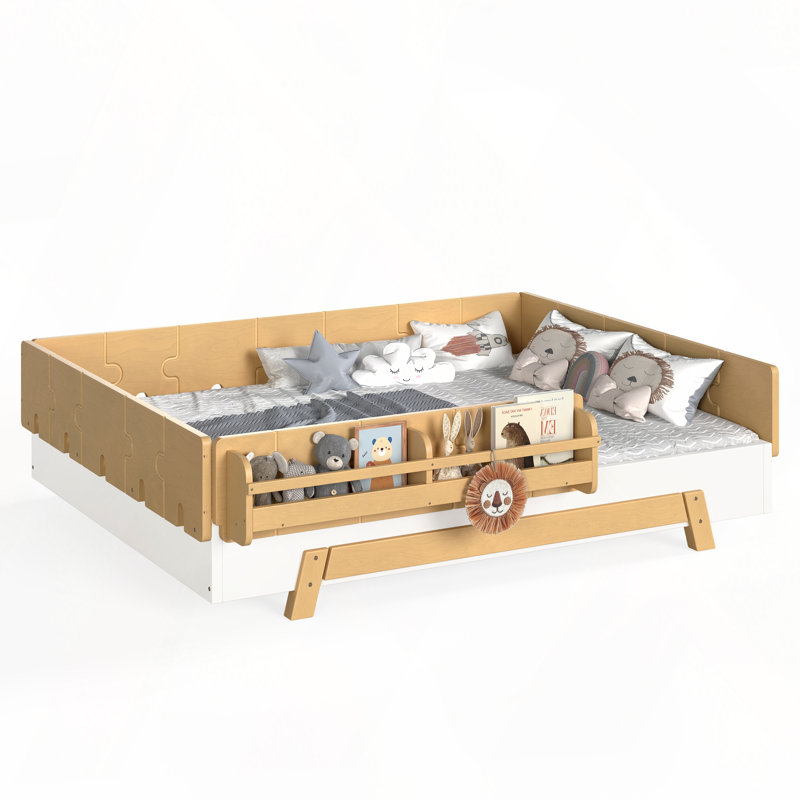 Lit sur pied avec garde-corps et tablettes, Full / Double, Natural,White