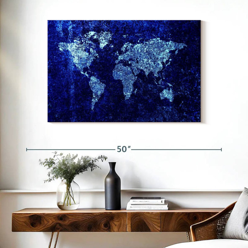 Carte du monde bleue fraîche Aliaz, H 26 po x l 39 po