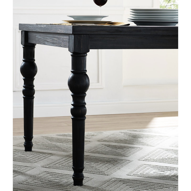 Table de salle à manger de style urbain en bois massif délavé foncé avec table et 4 chaises, structure noire et stable en bois franc