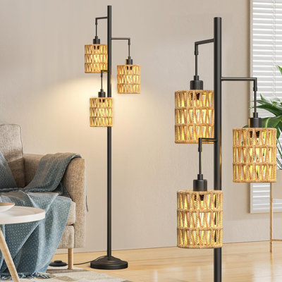 Lampe sur pied en rotin 3 lumières Boho
