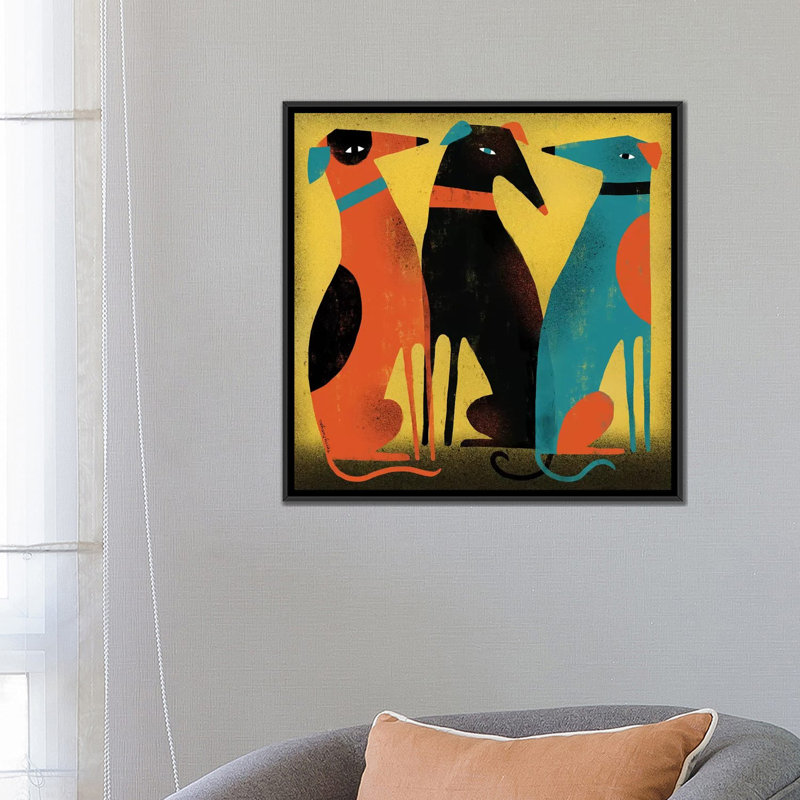 Terry Runyan " Greyhounds " by Terry Runyan, Black Framed Canvas, No Mat, 18" H x 18" W x 1.5" D