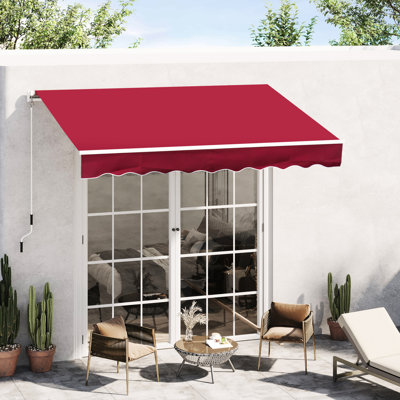 Auvent de patio extérieur rétractable manuel de 8 pi x 7 pi. Rouge vin, réglable pour diminuer l'intensité de la lumière du soleil, s'adapte à différentes surfaces auvent rétractable de parasol, couvre-fenêtre.