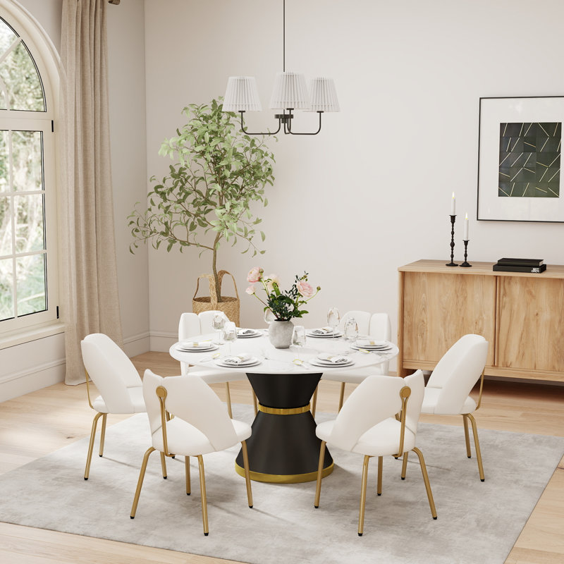 Round Stone Dining Table for Modern Living Room, Home, 29.53" H x 53.15" L x 53.15" W, Patek White