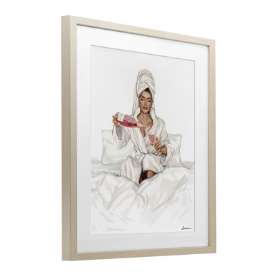 Female Pouring Champagne Framed Print Under Glass, design by Ziwei Li