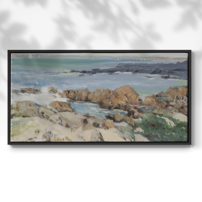 Providence Coastal Cliff I - Toile tendue avec châssis encadré, prête à être accrochée, H 21 po x l 41 po, Noir