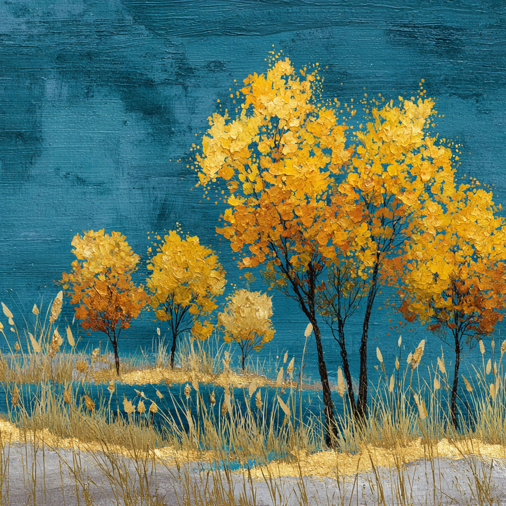 Winston Porter Golden Trees by the Lake Wrapped Canvas Wall Art ...
