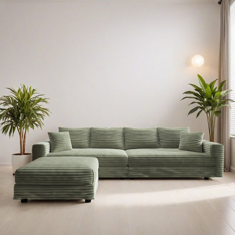Canapé-lit modulaire réversible en forme de L 102,42 po pour salon, Velours côtelé vert