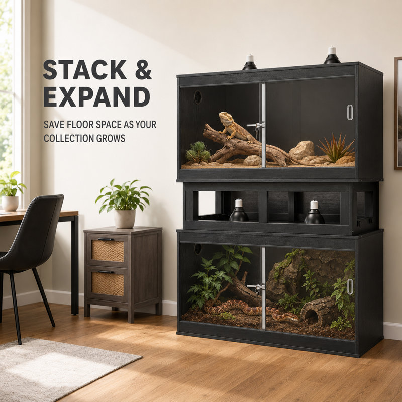110 Gallon Reptile Tank, 23" H x 47" W x 23.5" D, Black