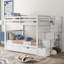 Lit superposé double au-dessus de double avec tablettes et 6 tiroirs de rangement, blanc