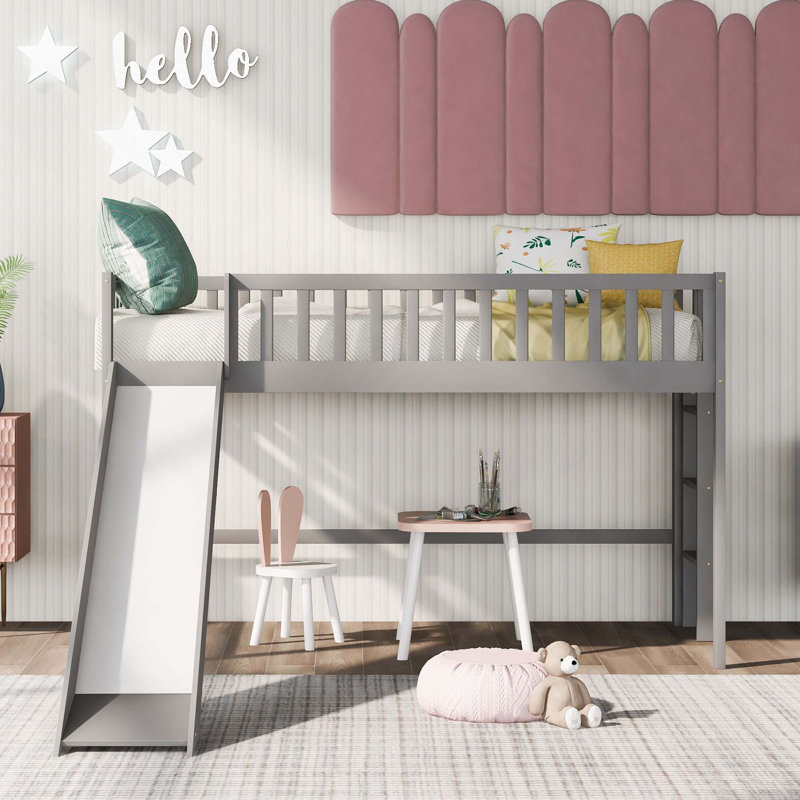 Lit mezzanine bas avec échelle et toboggan, Grey
