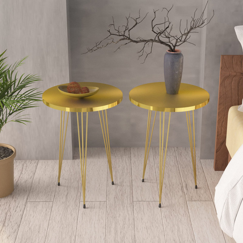 Stephanie Top End Table Set End Table, Gold, Gold