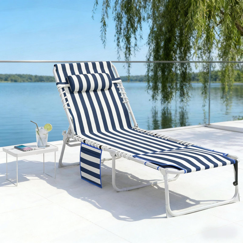 Chaise longue pliante avec trou pour le visage, table d'appoint et dossier réglable pour un confort extérieur optimal