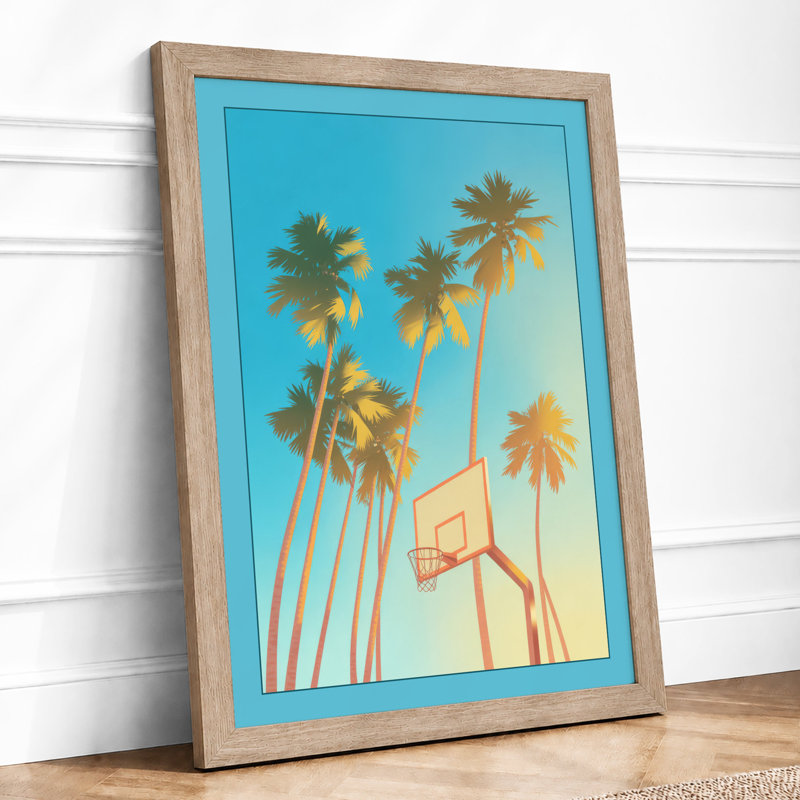 Palms and Hoops Coastal - Framed Print, A1 - 84.1 x 59.4 cm, Oak