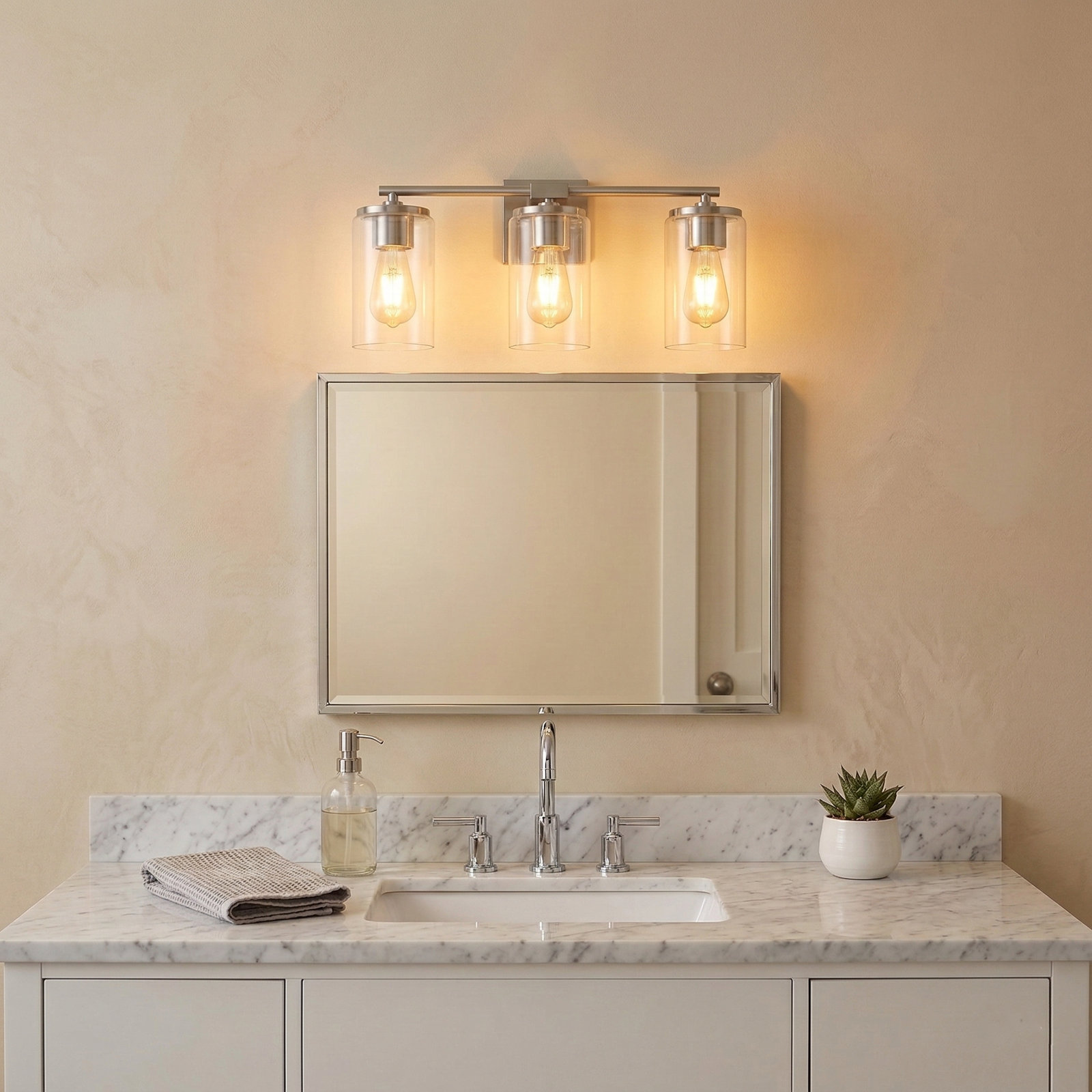 Gabi Linear Vanity Light, Nickel, 3 Lights