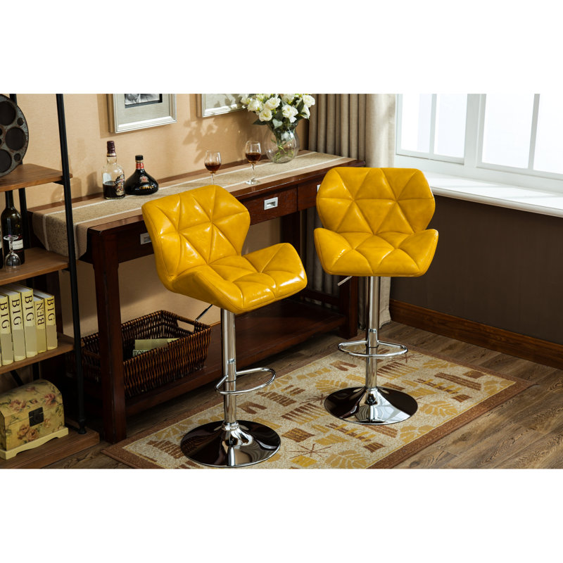 2 tabourets de bar hydrauliques jaunes contemporains - siège en cuir d'unité centrale à hauteur réglable avec repose-pieds de soutien de 2 po