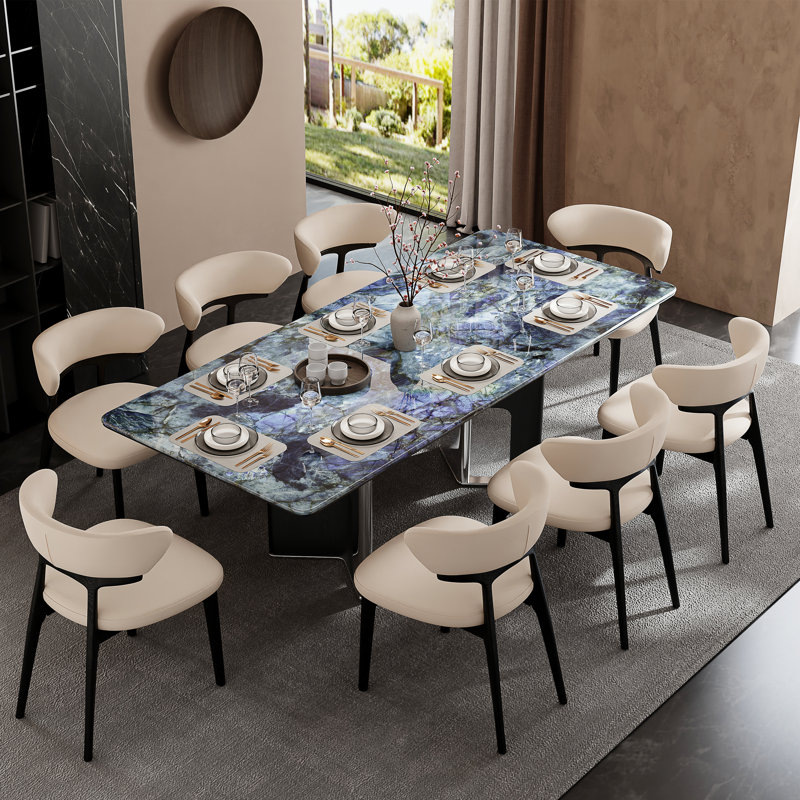 Ensemble de table de salle à manger moderne 78 po avec 8 chaises en similicuir