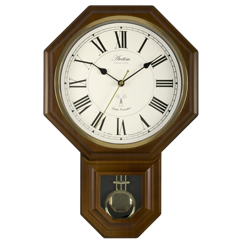 Acctim Wall Clock Radio Controlled Quartz Pendulum Movement Dark Wood Effect