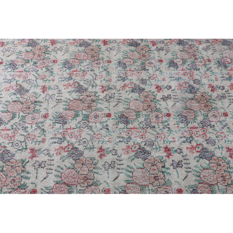Grand tapis turc en laine Oushak fait à la main dans un motif floral beige exotique pour le salon ou la chambre à coucher