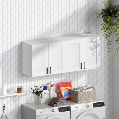 Armoire de rangement murale - Organisateur de buanderie / cuisine blanc à 4 portes avec tablette réglable