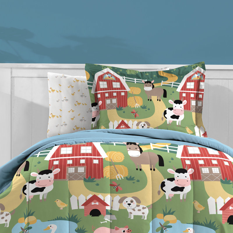 Full Blue Microfiber Reversible Kids Bed in a Bag Set