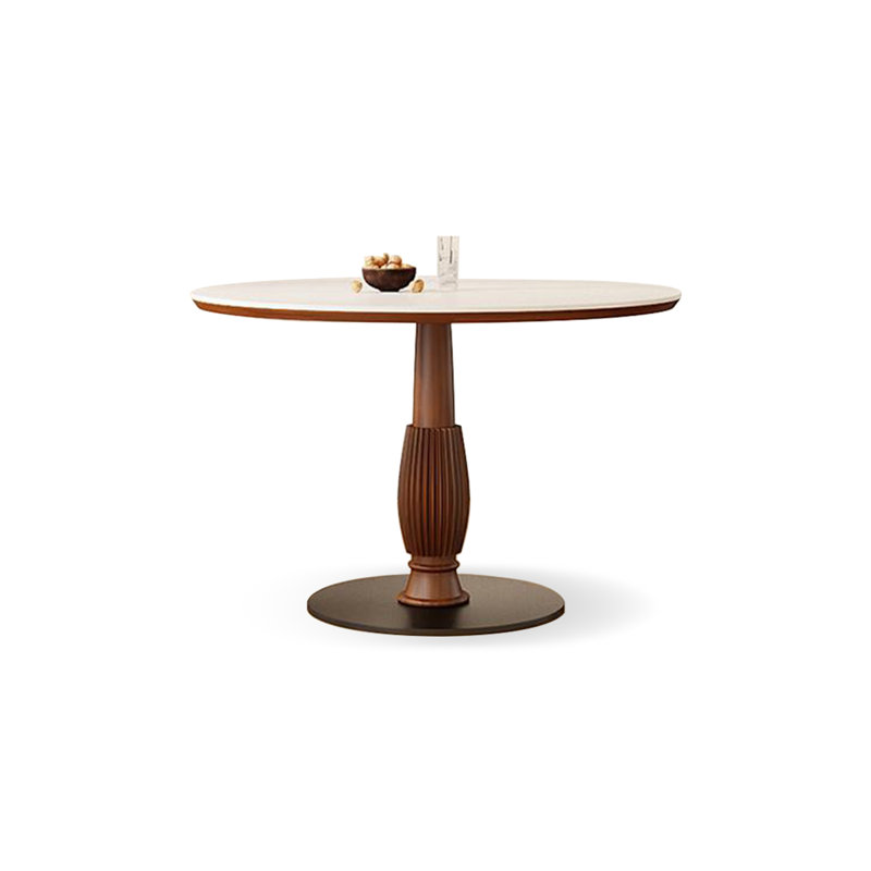 White&Walnut Round Sintered Stone Dining table, 29.53" H x 43.31" L x 43.31" W